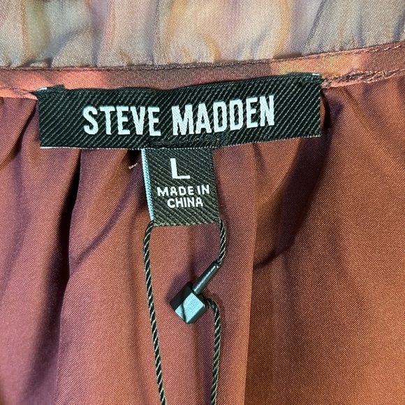 NEW Steve Madden Top L Hollis Pink Multicolor Muted Peplum Bishop Sleeves Button - Picture 3 of 11